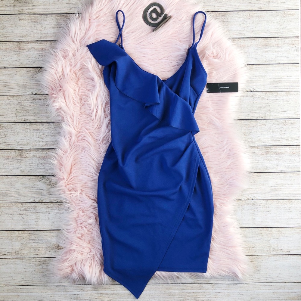 Lulu’s | Blue Ruffled Asymmetrical Bodycon Dress
